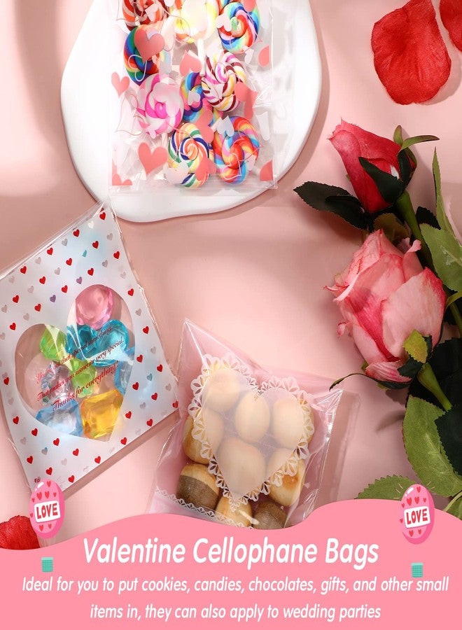 Fumete 400 Pcs Valentine's Day Cellophane Treat Bag Self Adhesive Clear Opp Plastic Resealable Bag 4x4 Inch for Candy Cookies Party Favors - Image 5